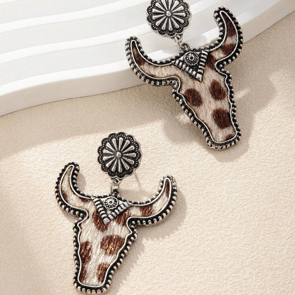 Multicolor Western Cowboy Women's Bull Head Design Earrings